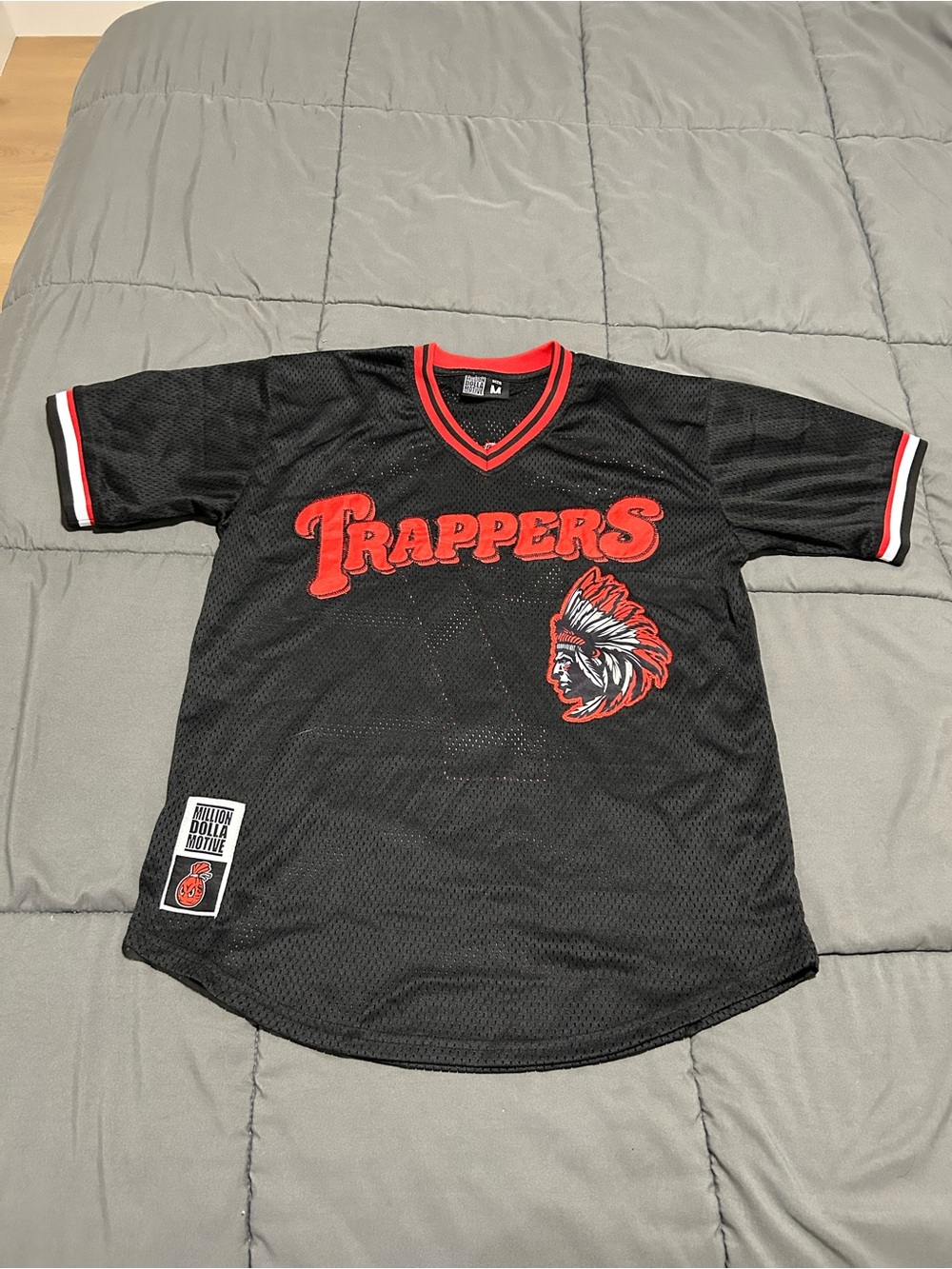 Million Dolla Motive Black & Red Mesh Sports Jersey. Size Medium